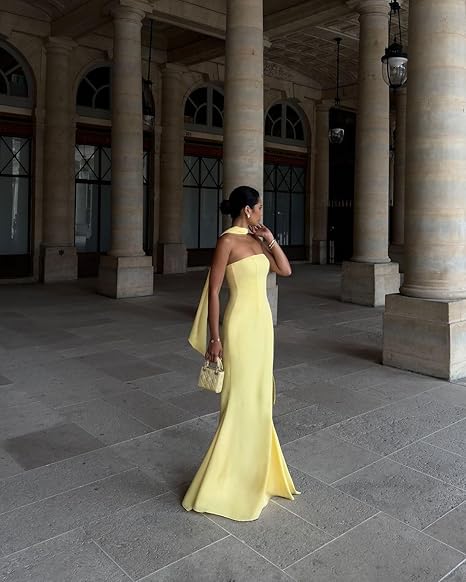 Weitese Dress Strapless Long Bridesmaid Dresses with Scarves Mermaid Satin Prom Dress Simple Formal Party Dress